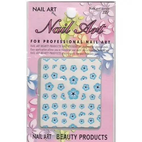 Blue 3D nail art sticker - flowers with stripes