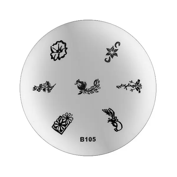 B105 - Nail art stamping plate with engraved motifs
