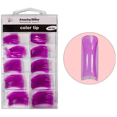 Coloured nail tips Purple Glitter - 100pcs, no.1 - 10