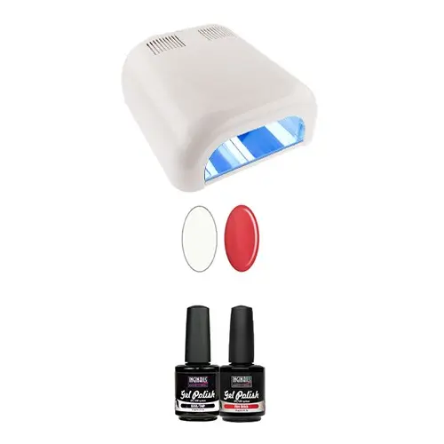 UV gel polishes - test kit 2x15ml + 4-bulb white 36W lamp