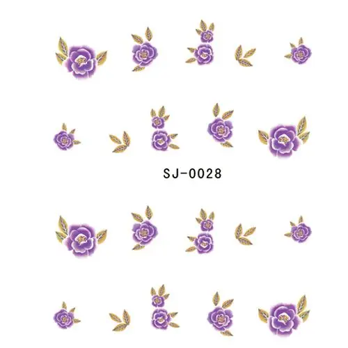 Nail art decal, purple flowers with leaves