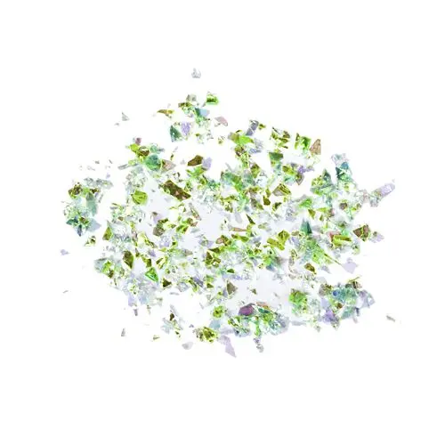 Nail decoration in green colour – flakes