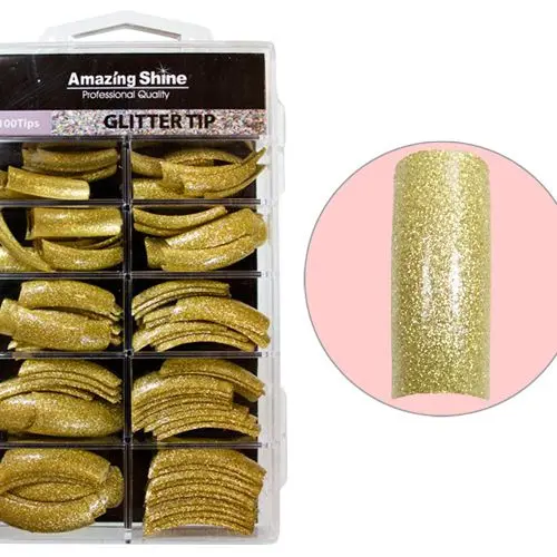 Glitter nail tips, 100pcs - gold (216)