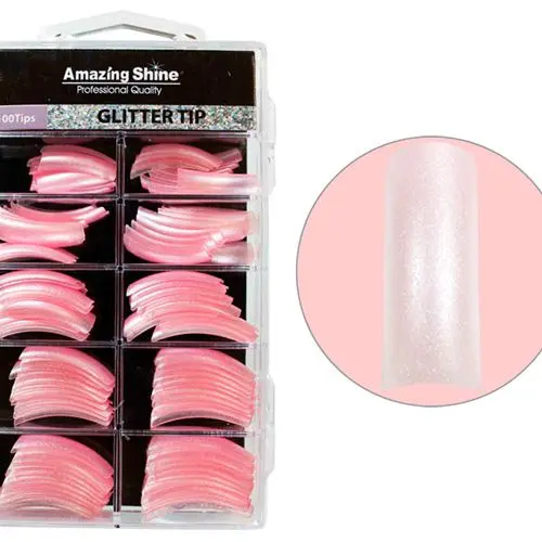 Glitter tips, 100pcs - pink (218)