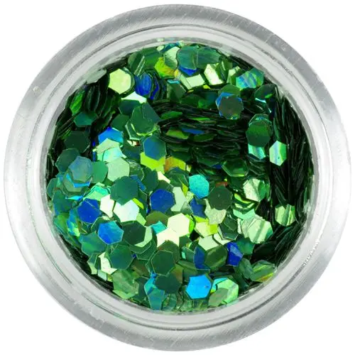 Holographic nail decoration, 2mm - green hexagon