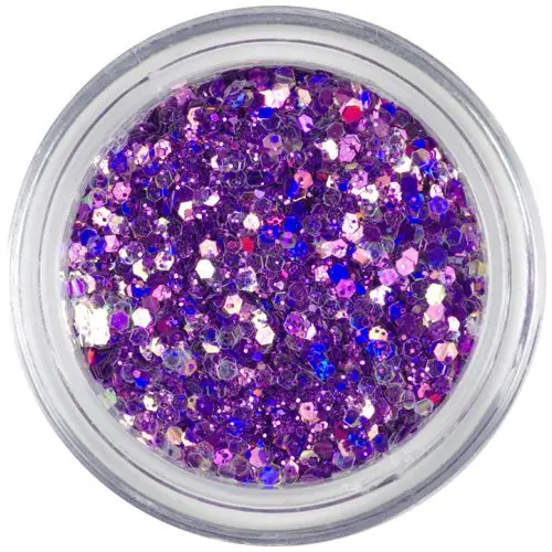 Violet-pink hexagon in dust powder, 1mm - holographic