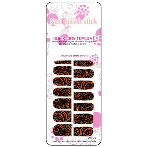 Nail art stickers in black colour, red ornaments