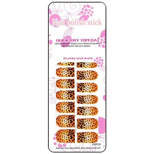 Orange and brown self-adhesive nail art stickers with leopard pattern