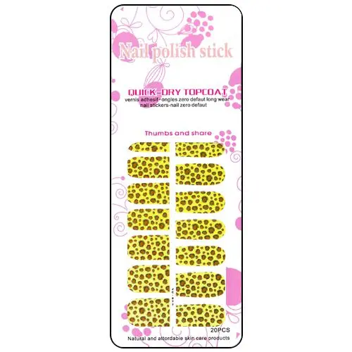 Yellow and brown nail art stickers with animal imprint