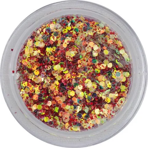 Colourful confetti, 1mm - hexagons in red dust powder