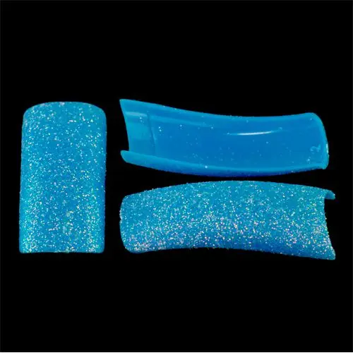 Blue fake nails with glitters - 20pcs