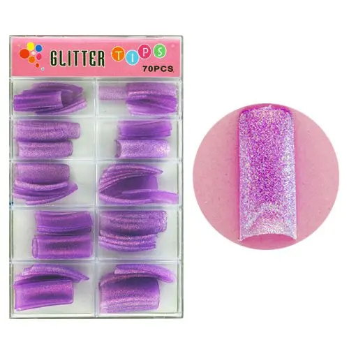 Pre-designed glitter tips, 70pcs - light purple