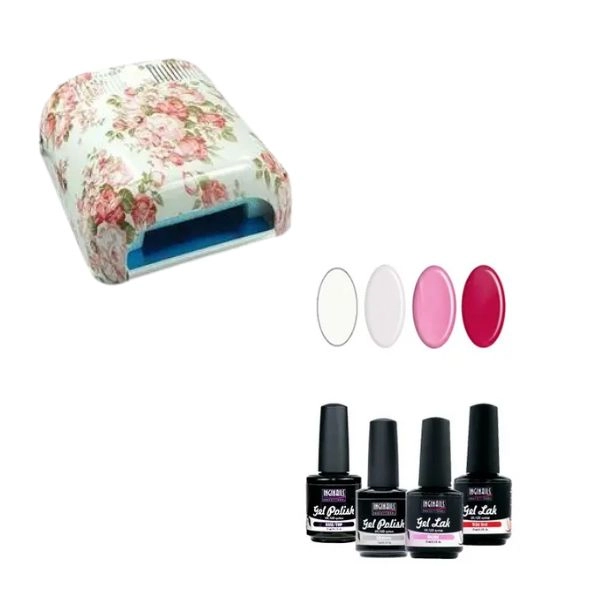 Trial kit - UV gel/polishes 4x15ml + 4.b. floral lamp 36W
