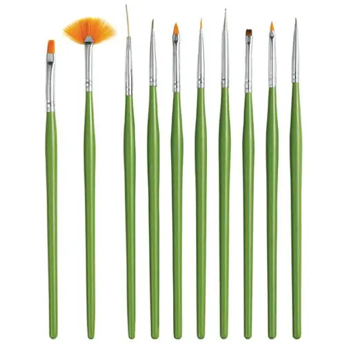 Light green brushes for nail decoration – 10pcs set