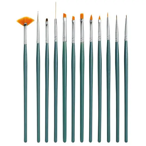 12pcs set, blue-green - modelling and decoration brushes for nails
