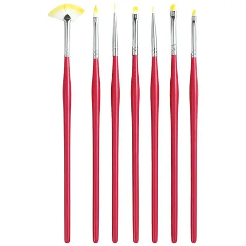 Red brushes for nail decoration - 7pcs set