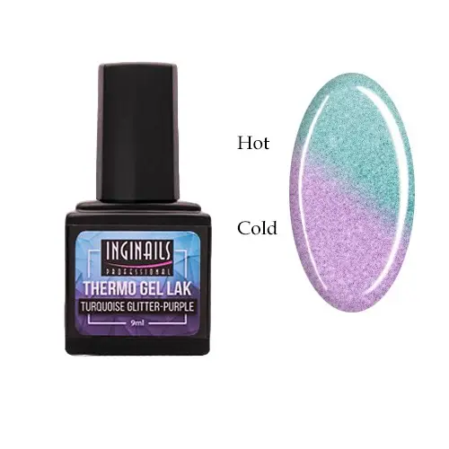Coloured thermo gel polish Inginails Professional - Turquoise Glitter-Purple
