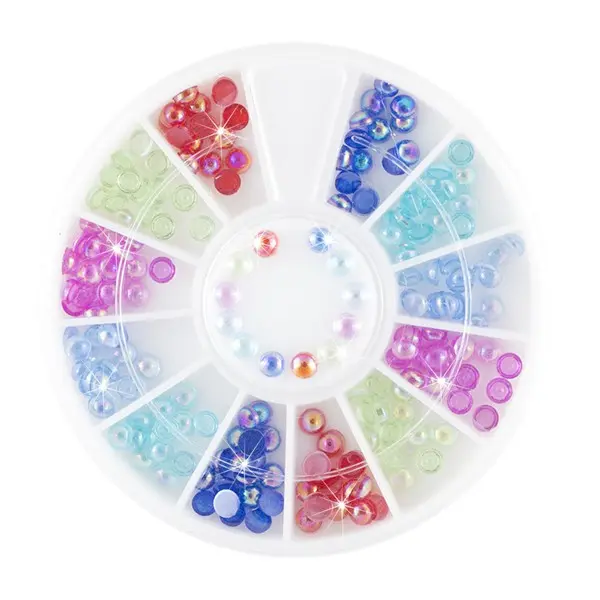Nail art decorations - round stones - various colour with rainbow gloss