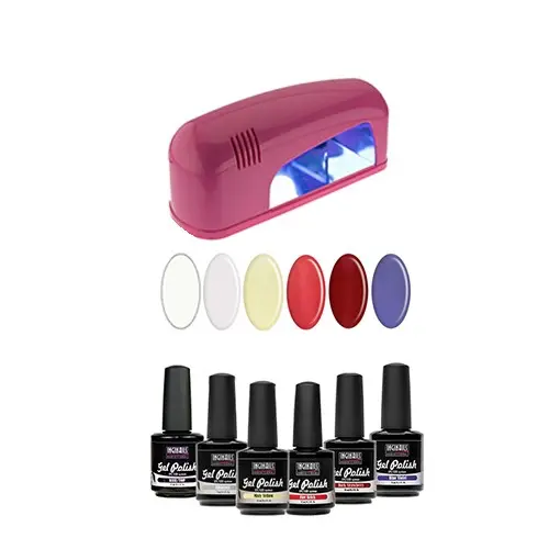 Sample set – UV gel/varnish 6x15ml + 1-bulb pink lamp 9W
