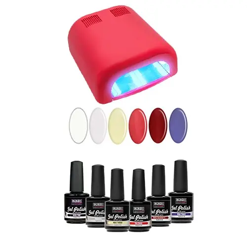 Sample set – UV gel/varnish 6x15ml + 4-bulb red lamp 36W