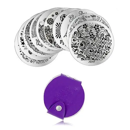 Set of 10pcs of stamping templates and case for stamping nail plates