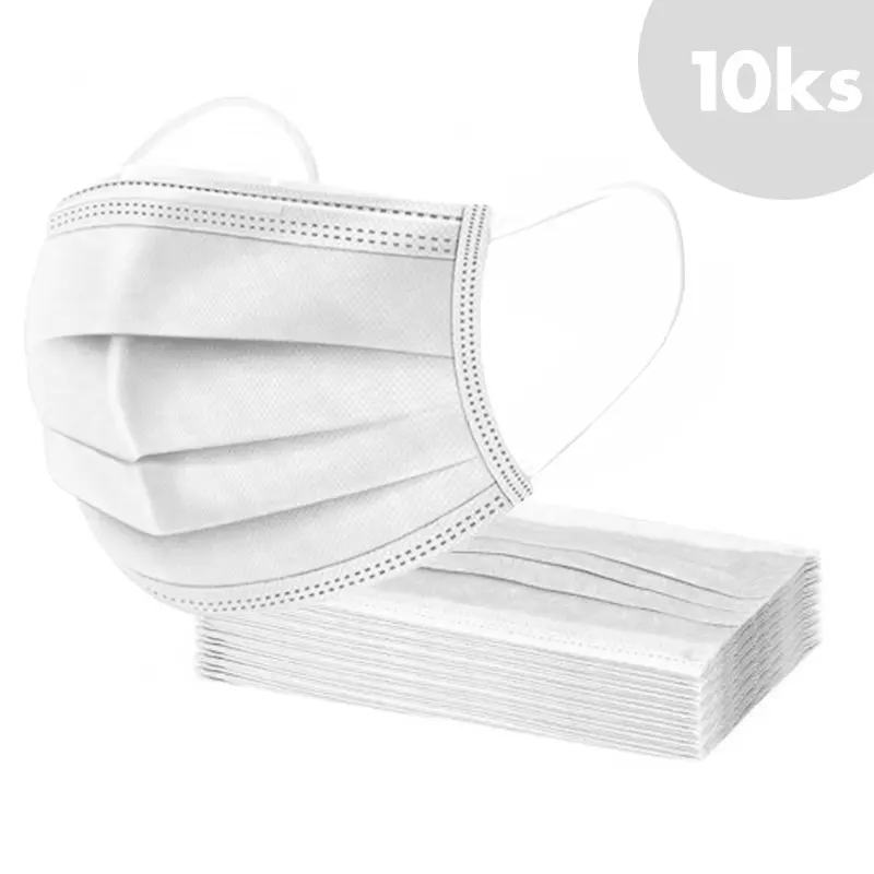 10pcs, Face mask with an elastic band – white, 3-layers