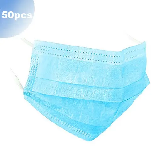 50pcs, Mask with rubber band - blue, 3-layer