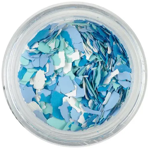 Randomly shaped confetti flakes - white, green, blue