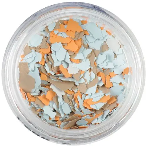 Randomly shaped confetti flakes - light blue, orange, brown