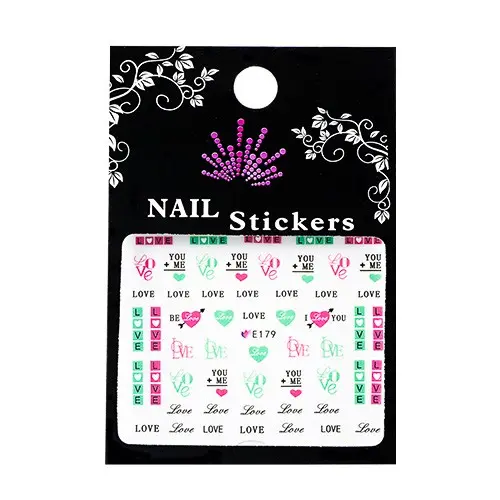 Nail stickers – inscription LOVE, hearts