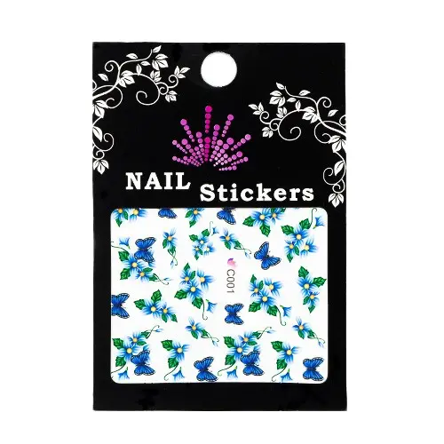 Water stickers for nails – blue flower and butterfly