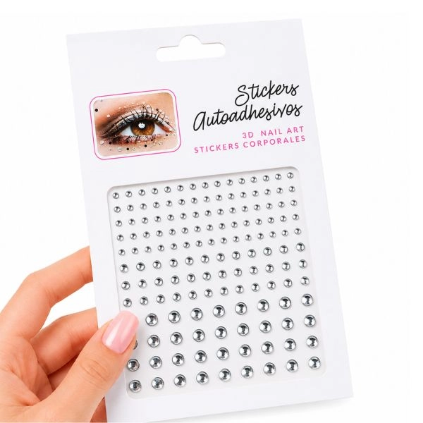 Adhesive gems for eyes and face, silver