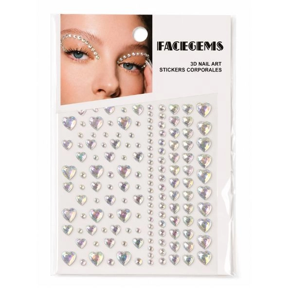 Adhesive gems for eyes and face, silver hearts