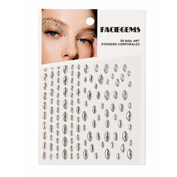 Adhesive gems for eyes and face - silver ovals