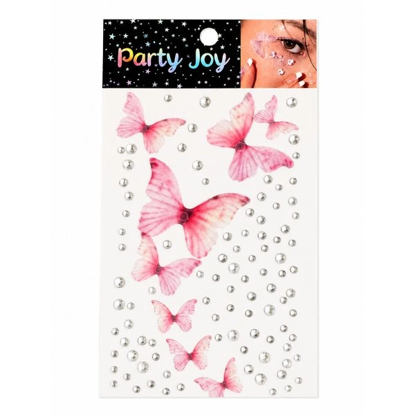 Tattoo and adhesive stones - pink butterflies
