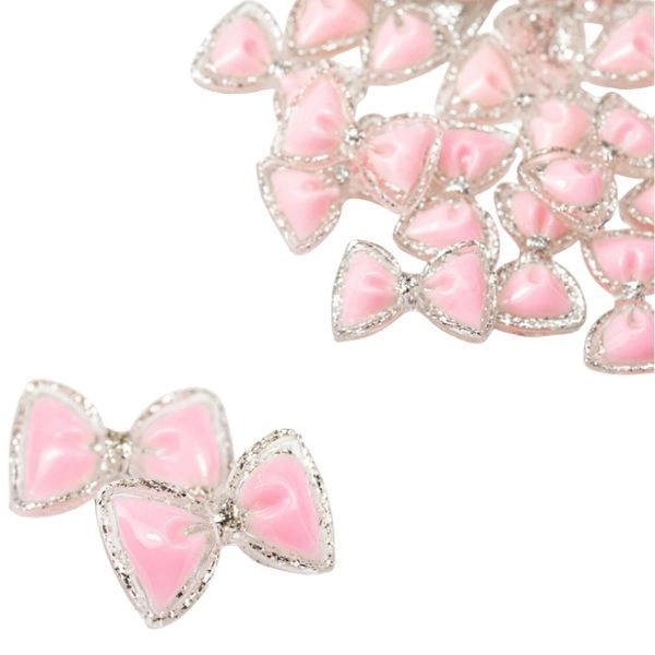 3D Nail Bows, Pink and Silver, 20 pcs