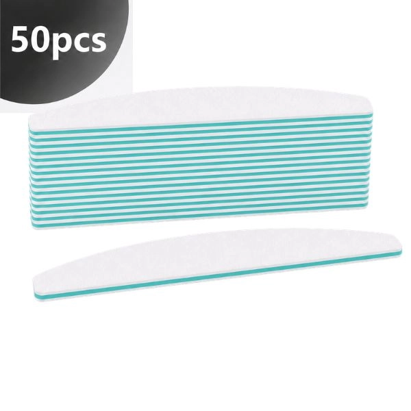 50 pcs – White nail file – arch shape, green center, 100/180 grit