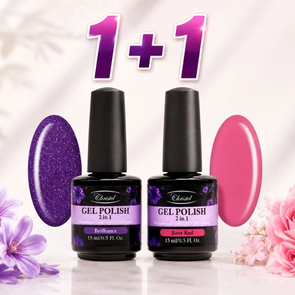 Christel 2-in-1 Gel Nail Polish – Brilliance 15 ml + FREE Rose Red Gel Polish, 15 ml
