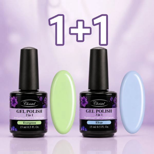 Christel 2-in-1 Gel Nail Polish – Evergreen 15 ml + FREE Elixir Gel Polish, 15 ml