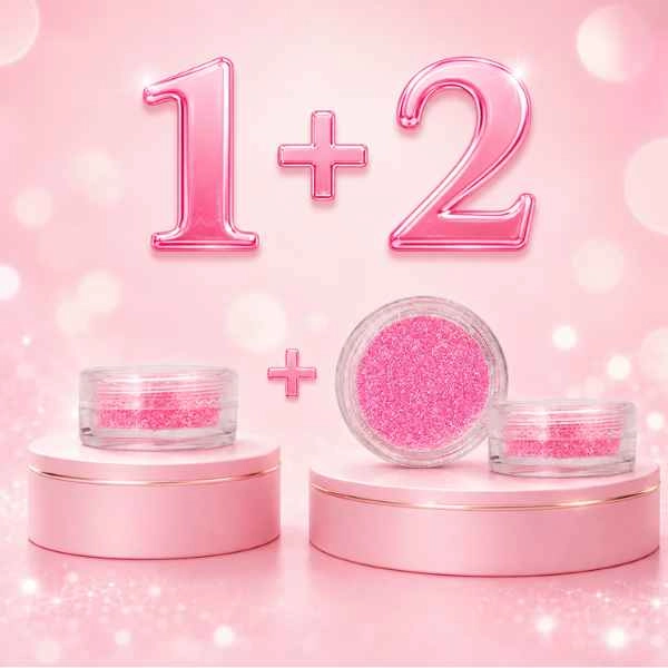 Nail art powder - neon pink with glitters - 1+2 FREE PROMOTION