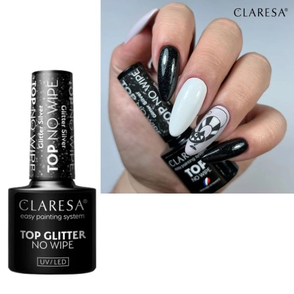 Claresa UV/LED gel No Wipe TOP Glitter Silver, 11g