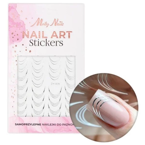 Nail stickers - French Smile Line 39pcs, silver - DH-808