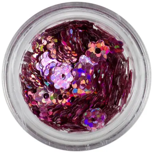 Nail art artificial flowers - old pink, hologram