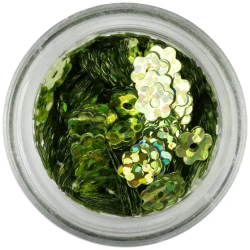 Nail art artificial flowers - olive green, hologram