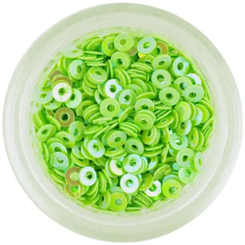 Light green nail art flitters, round disk shape
