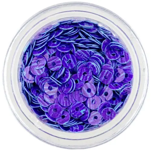 Nail decoration - violet blue round disk sequins with violet stripes