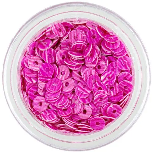 Nail decoration - pink round disk flitter with dark pink stripes