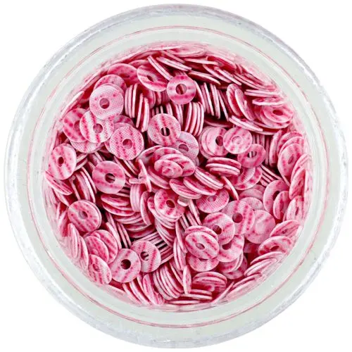 Round disk flitters - light pink with pink stripes