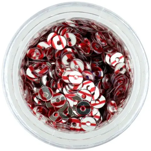 Nail decorations - silver disk sequins with red stripes