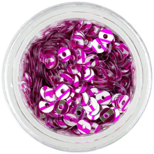 Round disk sequins - silver with pink stripes